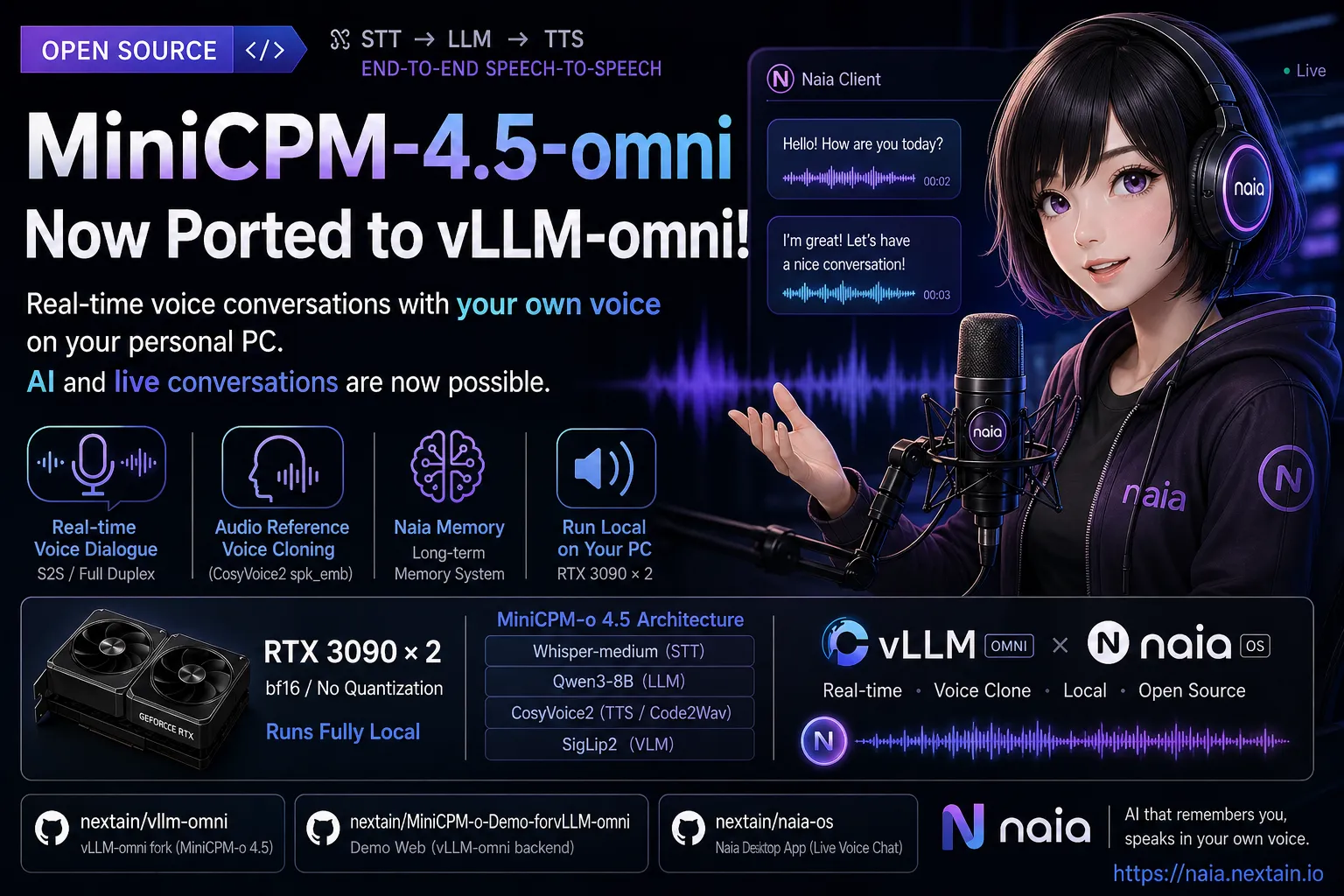 개인PC에도 나만의 목소리로 AI와 라이브대화를! MiniCPM-4.5-omni를 vLLM-omni에 포팅완료